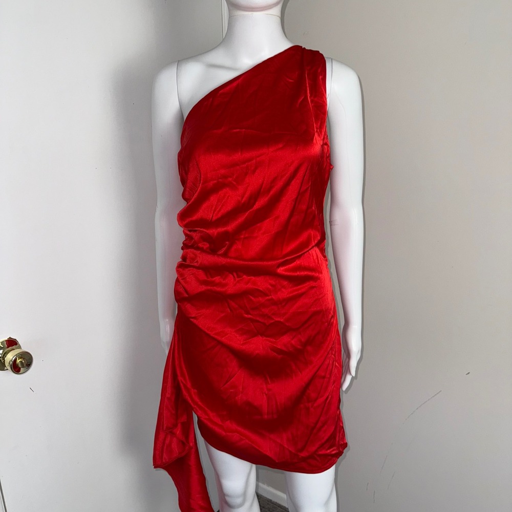 Micas Red‎ One Shoulder Dress Ruched Bodycon Cocktail Party Dress Size M